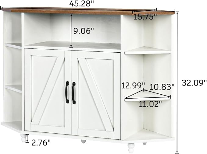 4 EVER WINNER Corner TV Stand for 50 Inch TV, Corner Entertainment Center with LED Lights and Adjustable Shelves, Farmhouse Corner TV Cabinet with Barn Doors for Living Room, White-NeatNest