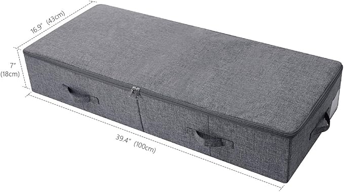 39.4 inch（100cm）Longer Bedroom Underbed Storage Containers with Lid for Duvets, Blankets, Clothes, Shoes, Toys, Comforters, Wedding Dress Folding Rigid Organizer Bins, Black Gray-NeatNest