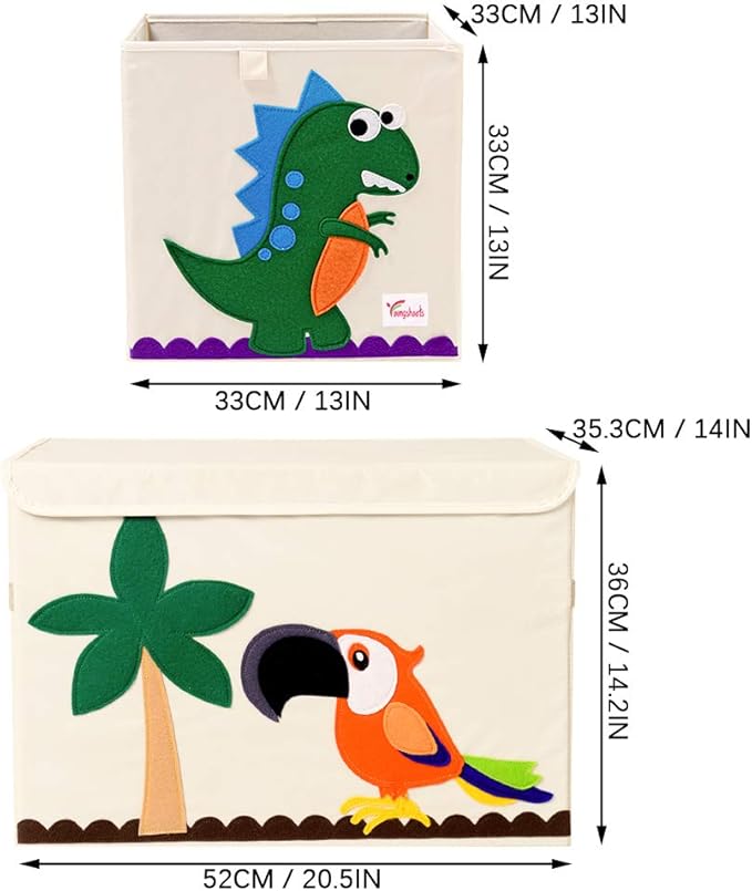 2 Pcs Foldable Animal Toy Storage Box/Bin/Cube, Collapsible Storage Organizer Chest Basket Container for Boys and Girls(13 x 13 x 13 Inch, Dinosaur & Pink Elephant)-NeatNest