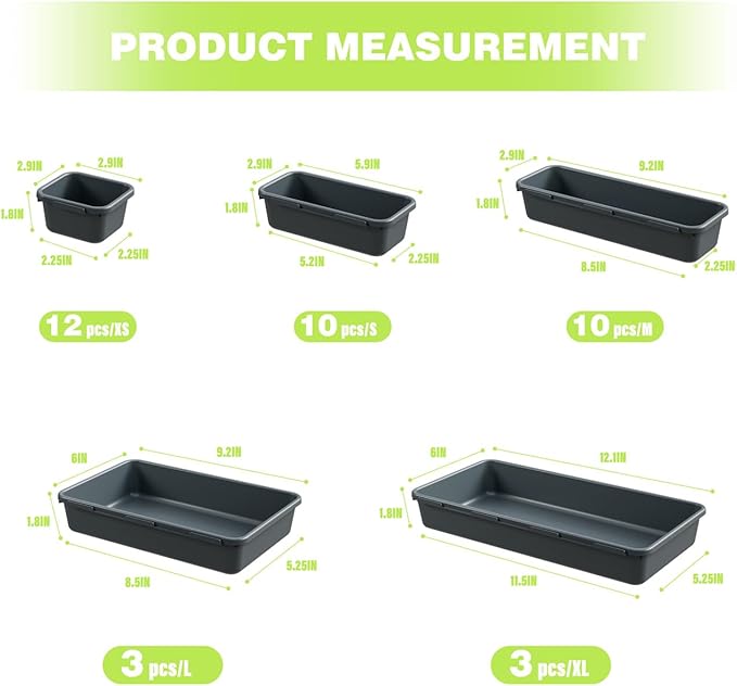 BYCY 38PCS Interlocking Desk Drawer Organizer Tray Divider Set, Plastic Black Desk Organizer Separator, Office Drawer Dividers Storage Bins for Office Bathroom Kitchen (38pcs 5Size)-NeatNest