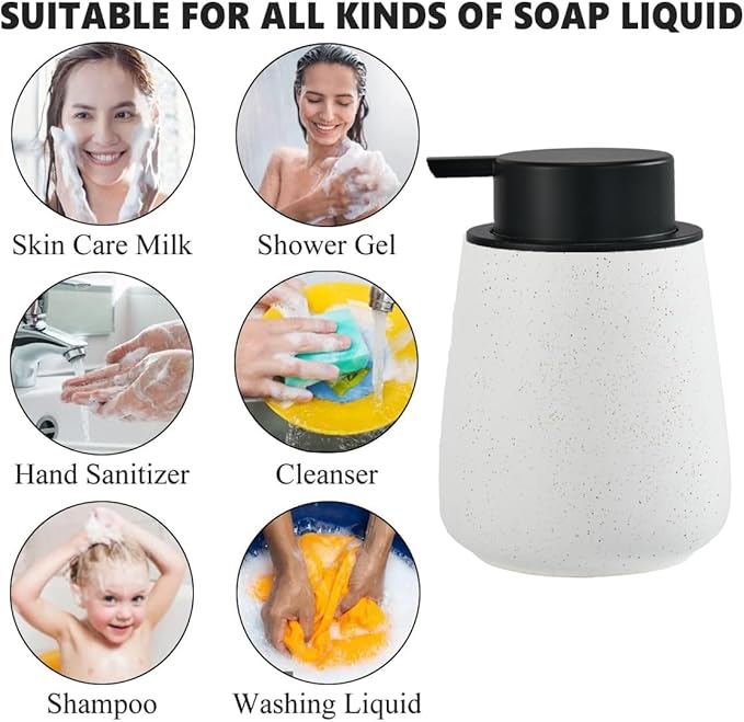 12Oz Ceramic Liquid Soap Dispenser - Modern Lotion Hand Soap Dispenser with Easy-to-Press Black Pump, Reusable and Refillable Dish Soap Dispensers for Bathroom & Kitchen, Speckled Matte White-NeatNest