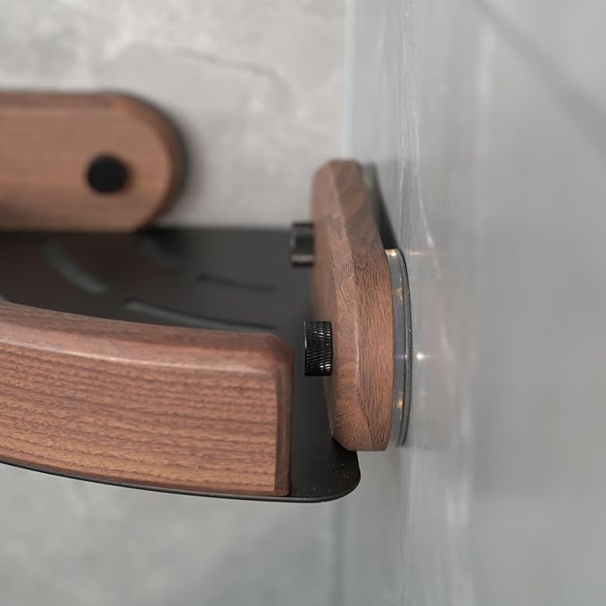 Stylish Suction Cup Aluminum Corner Shower Caddy Adjusatble Bathroom Walnut Wood Grain Triangle Storage Rack No Drilling Rust Proof Shower Shelf (2)