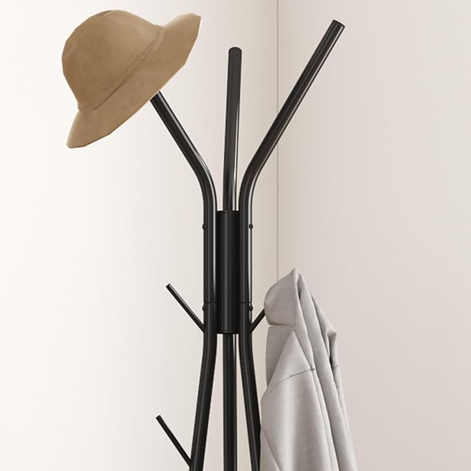 HOMEFORT Coat Rack, Coat Hanger Stand with 2 Shelves, Freestanding Hall Tree, Metal Hat Hanger with 12 Hooks for Clothes Hats and Scarves (Black)-NeatNest