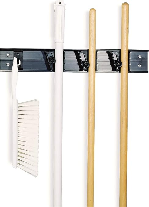 Carlisle FoodService Products Roll 'N Grip Plastic Broom Holder Wall Mount, Bathroom Organizer, Kitchen Organizer with Quick Release for Kitchen, Restaurant, Home, 1.75 Inches, Black, (Pack of 12)