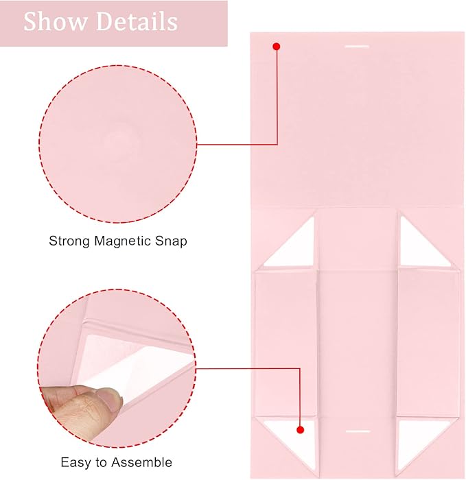Gift Box with Lid for Presents 10.5x7.5x3.1 Inches with Ribbon and Magnetic Closure(5-Pack) (Pink)-NeatNest