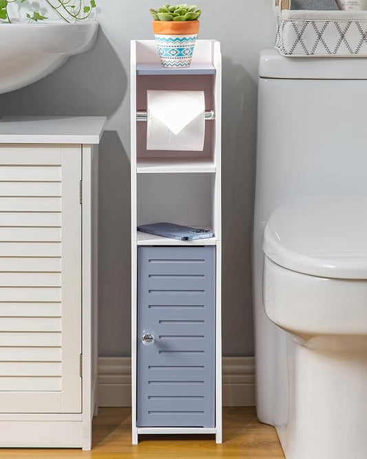 AOJEZOR Toilet Paper Holder Stand: Small Bathroom Storage Cabinet - Light Grey - White-NeatNest