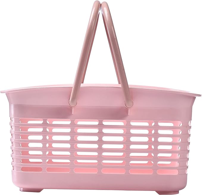 ALINK Plastic Shower Caddy Basket with Handle, Portable Organizer Storage Basket for College Dorm, Bathroom, Kitchen - Pink