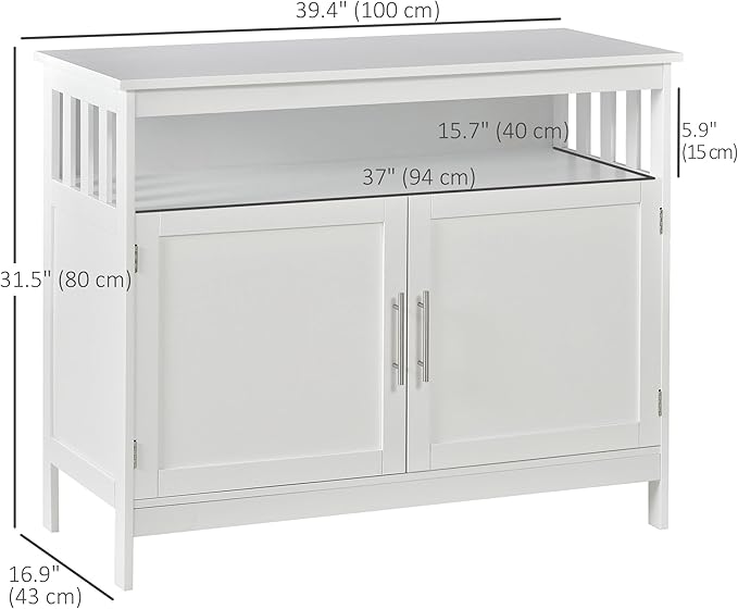 HOMCOM Sideboard Buffet Cabinet, Modern Coffee Bar Cabinet with 2-Level Shelf and Open Compartment, White-NeatNest