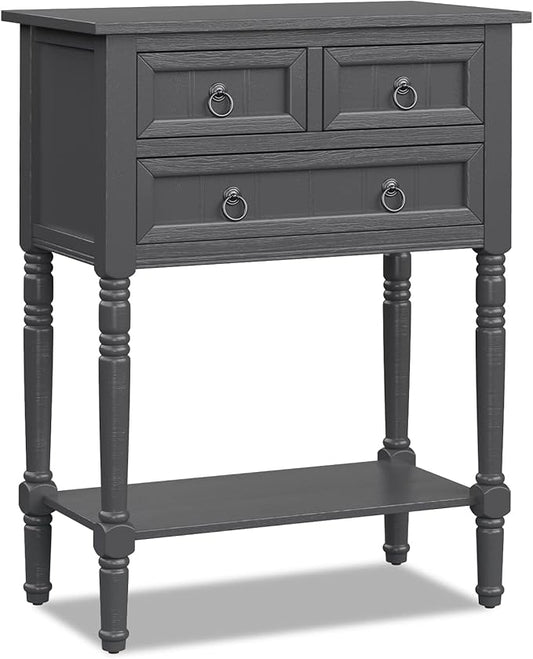 Giantex Console Table with 3 Drawers, 24" Rustic Entryway Table with Storage, Open Bottom Shelf, Compact Hallway Table, Small Sofa Side Table for Living Room, Bedroom, Narrow Entry Table, Gray-NeatNest