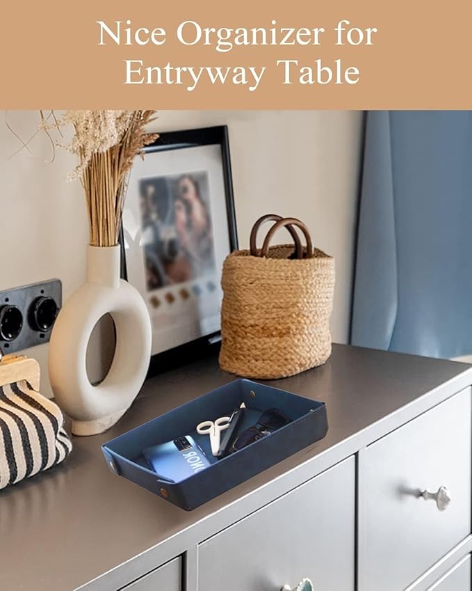 CASIRENA Father's Day Gifts Faux Leather Valet Tray Organizer for Men - Catch-All Tray for Entryway Table Key, Wallet, Watch, Coin Change, Phone, Dresser EDC Dump Jewelry, Bedside Nightstand Desk-top-NeatNest