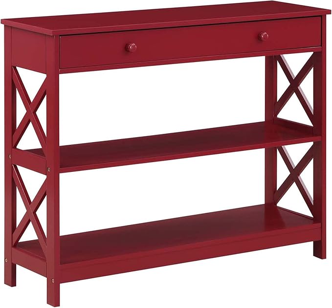 Convenience Concepts Oxford 1 Drawer Console Table with Shelves, Cranberry Red-NeatNest