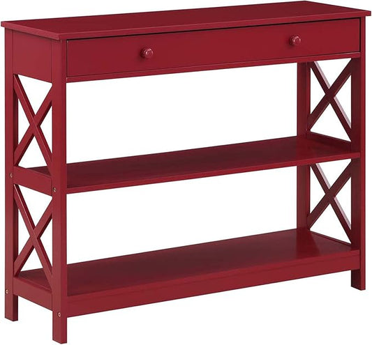 Convenience Concepts Oxford 1 Drawer Console Table with Shelves, Cranberry Red-NeatNest