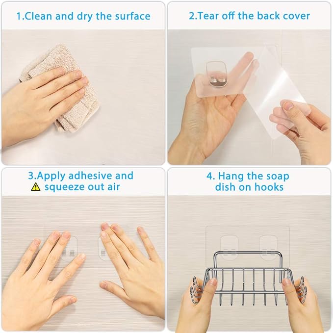 Nieifi Shower Caddy Shelf with Hooks Storage Rack Organizer Adhesive Stainless Steel without Drilling for Bathroom, Lavatory, Washroom, Restroom, Shower, Toilet, Kitchen (Sliver, 3 Pack)