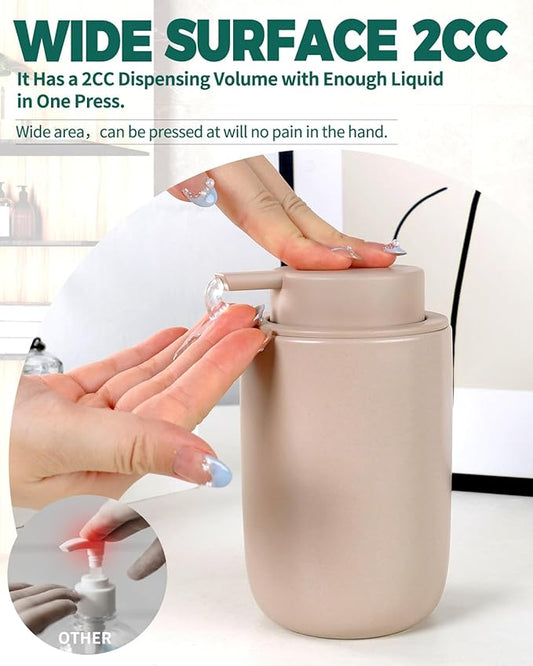 BosilunLife Lotion Pump Dispenser - Matte Khaki Soap Dispenser Bathroom Ceramic Dish Liquid Soap Dispenser for Kitchen, Bathroom Countertop Soap Dispensers (Khaki, Liquid Pump)-NeatNest