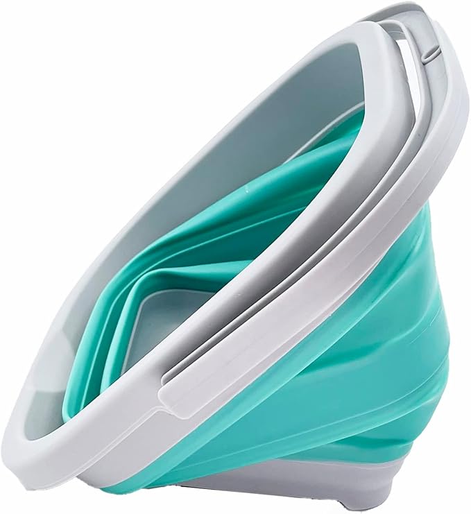SAMMART Collapsible Rectangular Cleaning Bucket 5L (1.3 Gallon)- Foldable Camping Beach Sand Water Pot Pail- Portable Space Saving Tub for Household, Outdoor Car Washing (Grey/Pine)-NeatNest