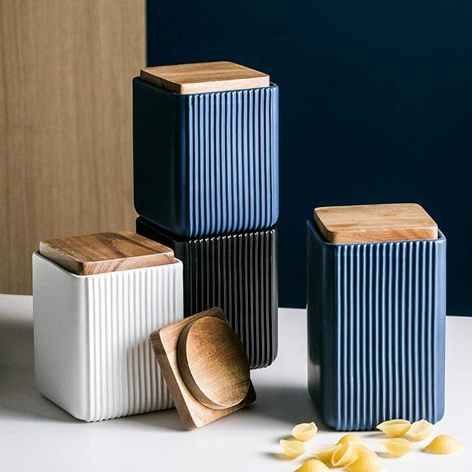 Food Storage Canister, Square Ceramic Cookie Jars Kitchen Canister with Airtight Lid, Good for Coffee Bean, Tea, Spices or Snacks Storage (Blue,Large)