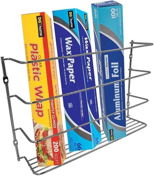 Evelots Kitchen Wrap Organizer - Hold up to 4 Plastic, Foil, Paper, Wax - Cabinet Door, Wall Rack Basket - Sandwich, Freezer, Food Bag Storage - Laundry Supplies - Chrome Finished Metal