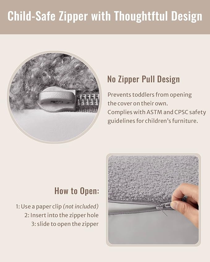 Blissful Diary Toddler Chair Comfy, Foam Kids Chair with Soft Teddy Plush, Toddler Reading Armchair for 1 2 3+ Year Old Girls Boys Baby Birthday Gift, Light Gray Arclet-NeatNest