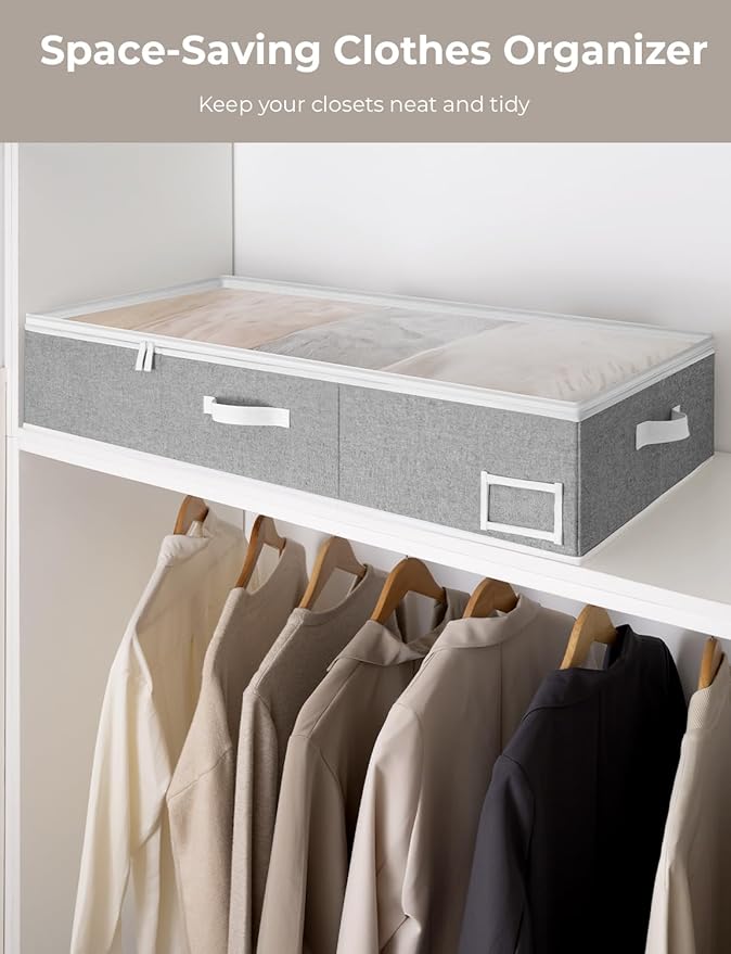 StorageWorks Extra Large Under Bed Storage Containers with Handles and Label Holder, 2 Pack Ultra-thick Fabric Underbed Bins, Closet Organizer for Clothes, Blankets, Sweater-NeatNest