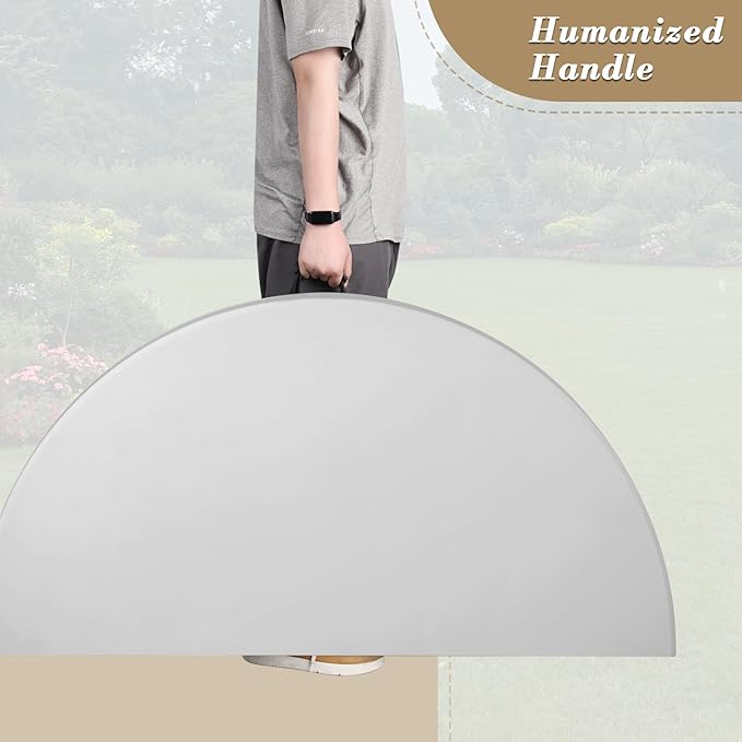 Athena Collection 5.5 ft Plastic Folding Dining Table, Large Foldable Round Card Table Portable with Carry Handle Heavy Duty Fold-in-Half for Indoor Outdoor Party Camping, Grey-NeatNest