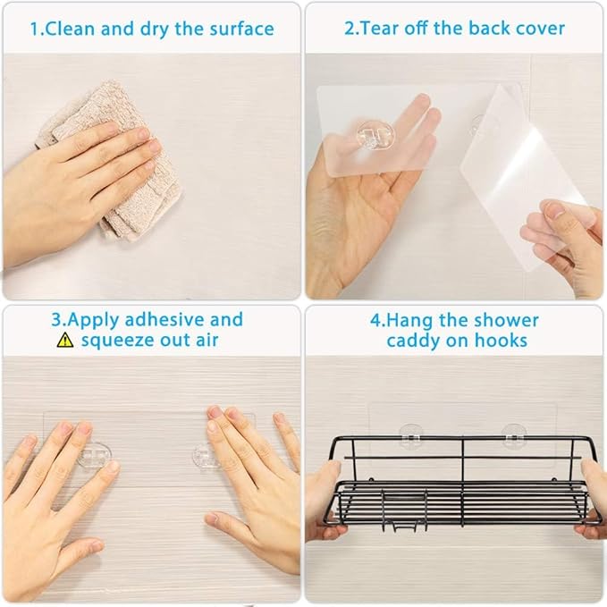 Nieifi Shower Caddy Shelf with Hooks Storage Rack Organizer Adhesive Stainless Steel without Drilling for Bathroom, Lavatory, Washroom, Restroom, Shower, Toilet, Kitchen (Black, 3 Pack)-NeatNest