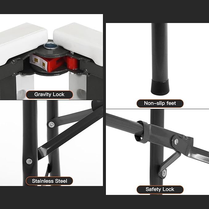 BestOffice 8FT Picnic Table Folding Table Camping Table Plastic Table Fold Up Table Lock for Party Event,White-NeatNest