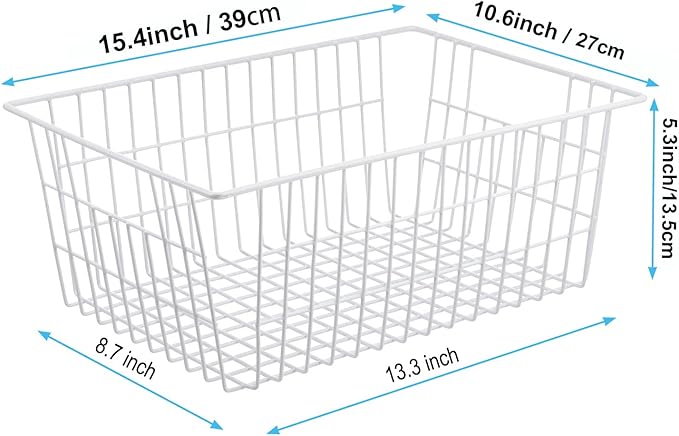 iPEGTOP Wire Storage Freezer Baskets, Set of 6 Large 15.4" Farmhouse Organizer Storage Bins Fridge Basket Rack with Handles for Kitchen Cabinets, Pantry, Office, Bathroom Organization - White