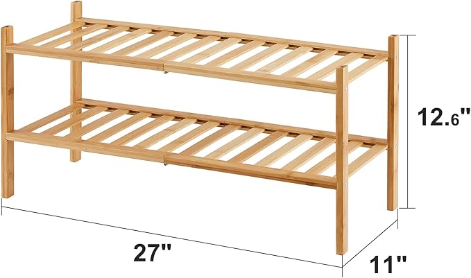 2-Tier Bamboo Shoe Rack for Entryway, Bamboo Wood Shoe Organizer for Hallway Closet, Free Standing Shoe Racks for Indoor Outdoor-NeatNest