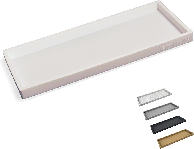 Countertop and Vanity Tray - 11.7" Silicone Bathroom Tray Countertop, Soap Trays for Kitchen Counter, Bathroom Counter Organizer Accessories Sink Caddy, Shower Trays Makeup Mat Oil, White-NeatNest