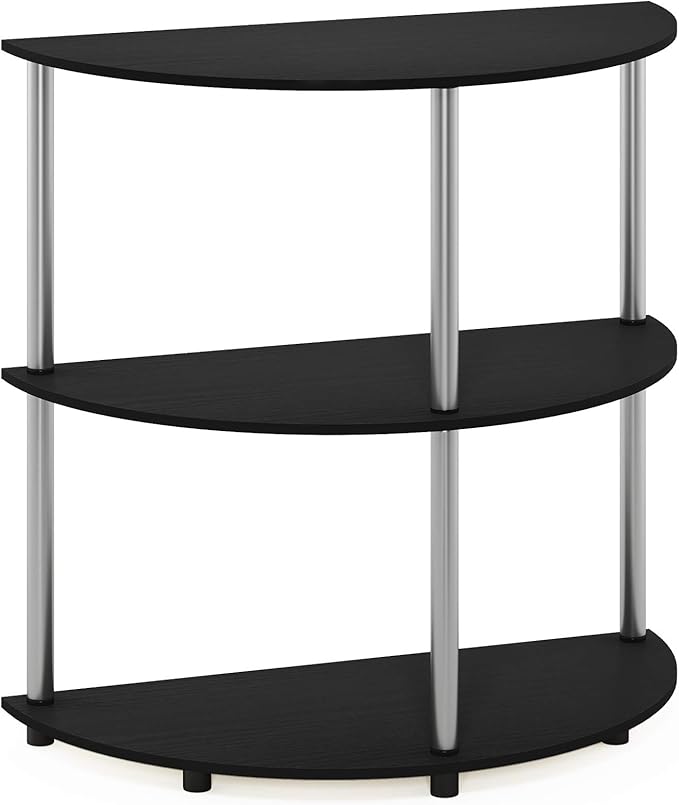 Furinno Frans Turn-N Half Round Console Table with Stainless Steel Tubes, Black Oak 15.6D x 31.1W x 30.8H in-NeatNest