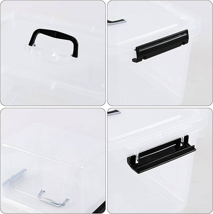 4-Pack 10 L Plastic Storage Bin with Handle, Clear Latching Container Box