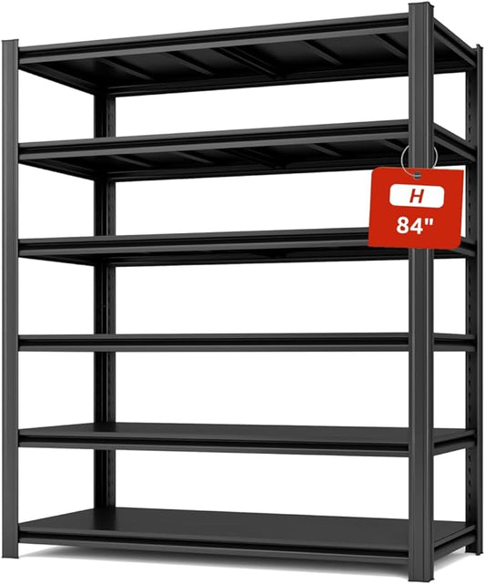 6 Tier Metal Shelving Unit 84" H x 55.12" W x 24" D, 3600LBS Adjustable Storage Shelves, Heavy Duty Garage Shelves for Warehouse, Basement, Kitchen, Pantry, Living Room, Black-NeatNest
