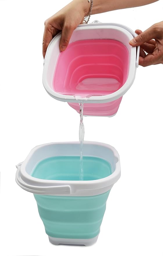 SAMMART 2.6L (0.68 Gallon) Super Mini Sqare Collapsible Plastic Bucket - Foldable Square Tub - Portable Fishing Water Pail - Space Saving Outdoor Waterpot (1, White/Pink)-NeatNest