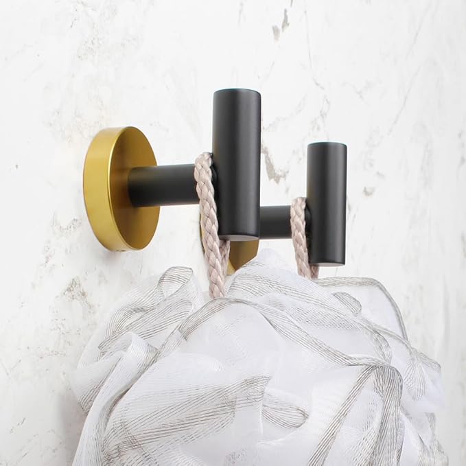 Stainless Steel Towel Coat Hooks Bathroom Clothes Garage Hotel Robe Hook Wall Mounted Bath Door Hanger 2 Pack Black & Gold