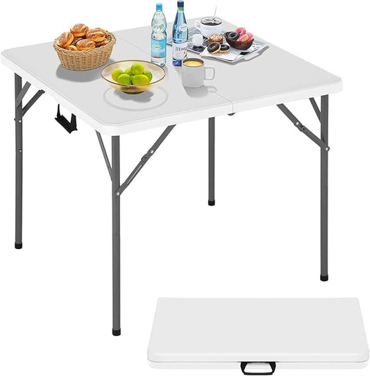 34" Square Plastic Folding Card Table, Portable Outdoor Dining Table with Collapsible Legs and Carrying Handle,Plastic Tables for Camping,Picnic, Office-NeatNest