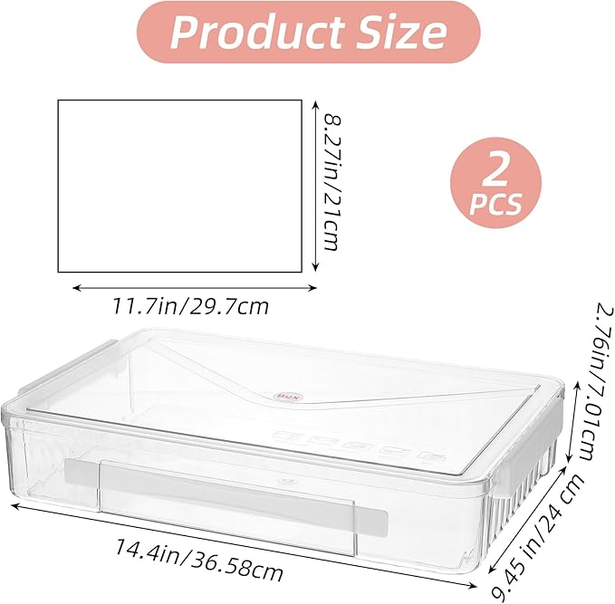 2 Packs A4 File Box Portable Project Case with Handle Clear File Box Craft Construction Paper Storage Organizer for Scrapbook, Photo, Scrapbook, Board Game