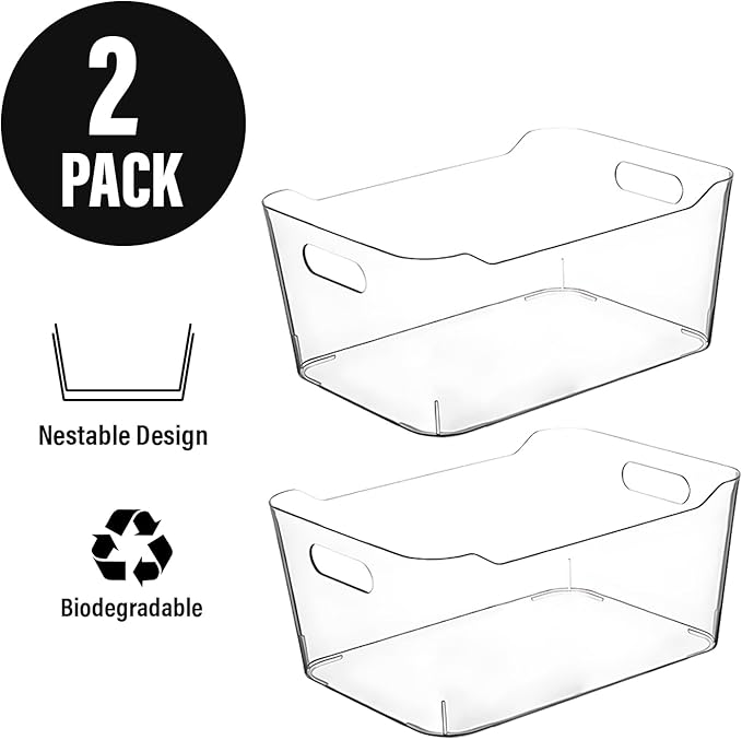 Clear Extra Large Plastic Storage Bins, Pantry Organizers and Storage Containers Fridge Organizer Bins for Organizing Home, Kitchen Organization Under Sink Bathroom Refrigerator Freezer Laundry Room-NeatNest