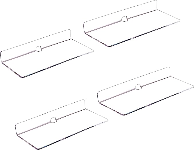 IEEK 4 PCS Clear Small Acrylic Floating Wall Shelves,9 Inch Adhesive Display Shelf for Nintendo Switch/Smart Speaker/Security Cameras/Action Figures,No Damage Expand Wall Space-NeatNest