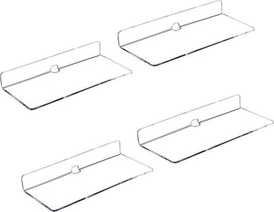 IEEK 4 PCS Clear Small Acrylic Floating Wall Shelves,9 Inch Adhesive Display Shelf for Nintendo Switch/Smart Speaker/Security Cameras/Action Figures,No Damage Expand Wall Space-NeatNest