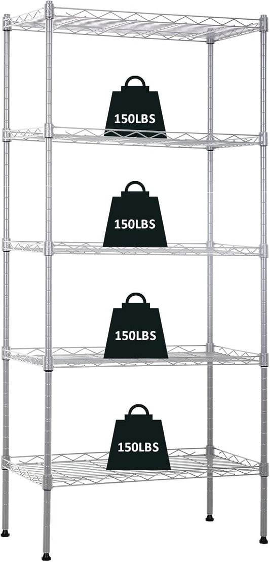 5-Tier Wire Shelving Unit Storage Shelves Metal Shelves 48"x21"x12" Heavy Duty Metal Storage Rack Wire Rack NSF Height Adjustable for Home Kitchen Bathroom Garage Shelving(Chrome)