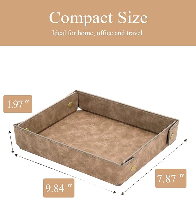 CASIRENA Father's Day Gifts Faux Leather Valet Tray Organizer for Men - Catch-All Tray for Entryway Table Key, Wallet, Watch, Coin Change, Phone, Dresser EDC Dump Jewelry, Bedside Nightstand Desk-top-NeatNest