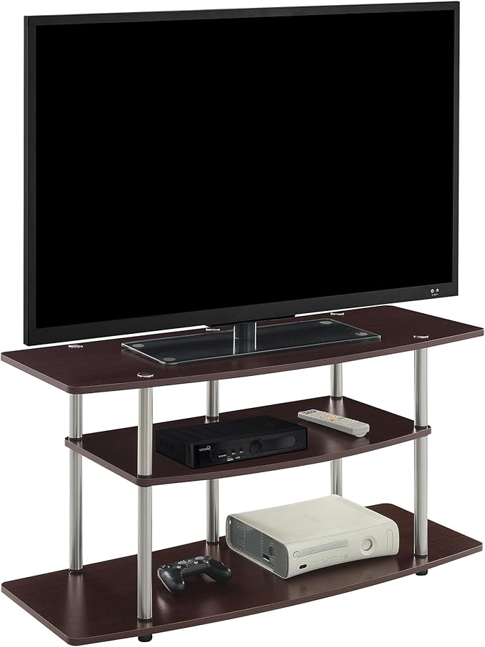 Convenience Concepts Designs2Go No Tools 3-Tier Wide TV Stand 42" - Entertainment Center for TVs up to 46 Inches, Modern TV Mount with Shelves for Living Room, Cherry-NeatNest