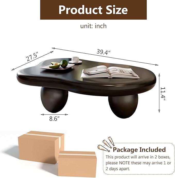 Black Cloud Shaped Coffee Table Modern Cloud Coffee Table for Living Room Irregular Cute Center Table with Thicken Round Edge and 3 Legs Low Coffee Table for Bedroom,Cloud c Black 39.4"-NeatNest