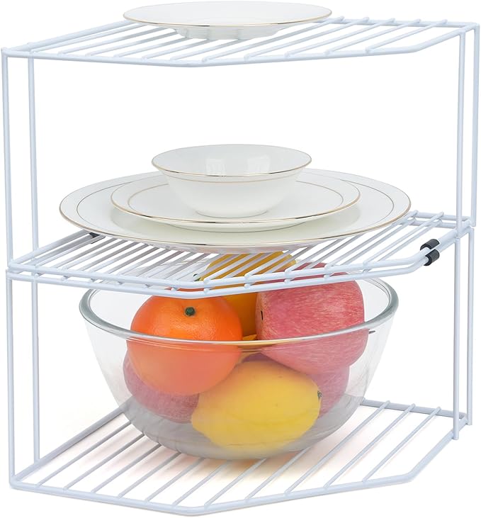 AKAZA 2Pcs 2-Tier Corner Stackable Organizer Shelf for Kitchen - Cabinet Storage Shelf Rack, Shelves，Kitchen Counter and Cabinet Shelf, Storage Rack Organizer for Kitchen(White)-NeatNest