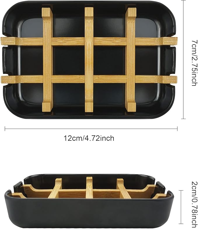 2 Pack Bamboo Soap Dish, Self-Draining Hand Soap Box, Wooden Bamboo Bar Soap Holder for Shower, Bathroom, Kitchen, Bathtub, Bar Sink (Black)-NeatNest