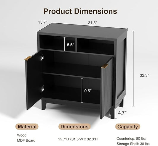 Buffet Cabinet with Storage - Elegant Fluted Storage Cabinet with Adjustable Shelves and Solid Wood Leg, Modern Buffet Sideboard for Living Room, Dining Room, Entryway-NeatNest