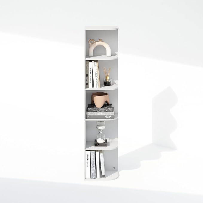 Furinno Reed 5-Tier Space Saving Corner Storage Display Shelf, White-NeatNest