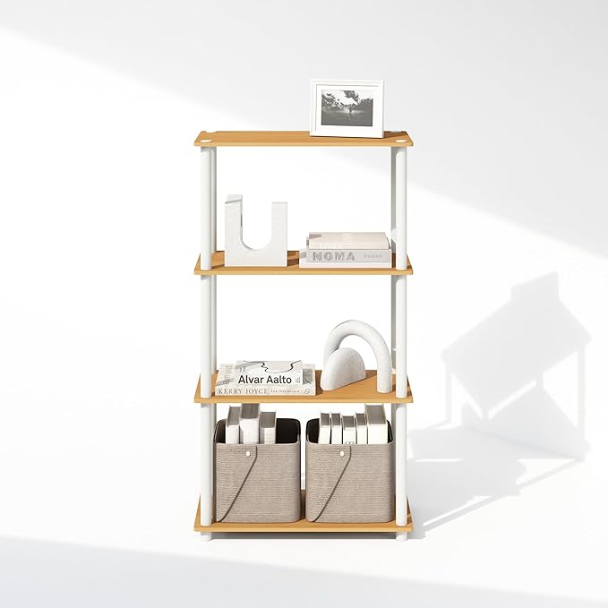 Furinno Turn-N-Tube 4-Tier Multipurpose Bookcase, Beech/White-NeatNest