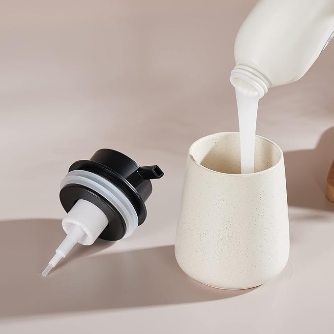 12Oz Foaming Soap Dispenser - Ceramic Foam Hand Soap Dispenser with Easy-to-Press Black Pump, Reusable and Refillable Lotion Dish Soap Dispensers for Bathroom & Kitchen, Speckled Matte Beige-NeatNest