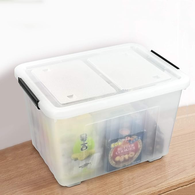 Bringer 4-Pack Large Clear Plastic Storage Box with Lid, 50 L Wheeled Clear Storage Boxes-NeatNest